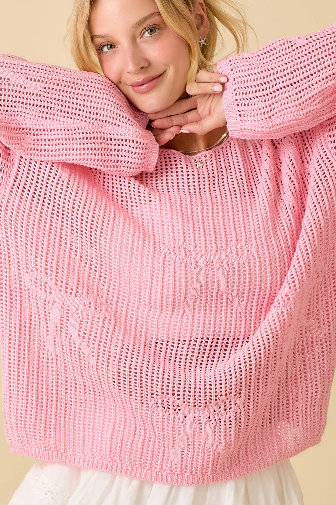 Pink Crochet Knit Top