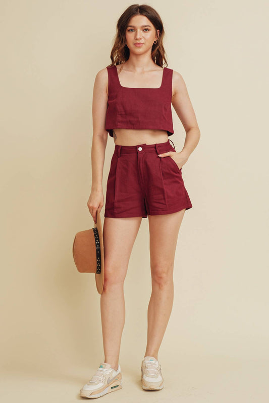 Pleat Front Twill Shorts