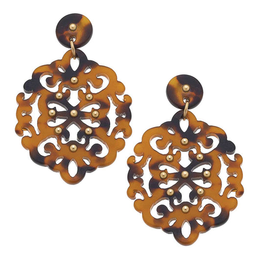 Emmy Filigree Resin Statement Earrings in Tortoise