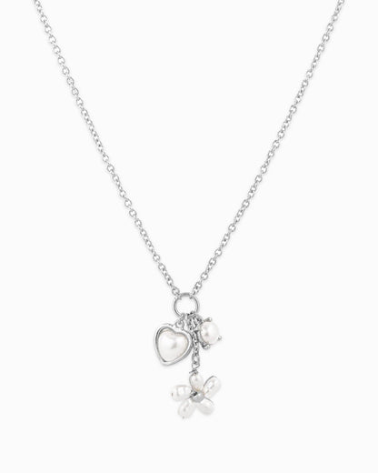 Y Drop Dainty Stone & Pearl Flower Charm Necklace