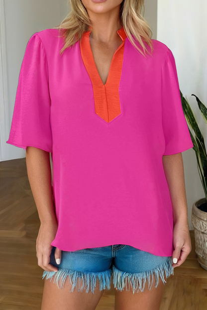 V Neck Colorblock Top