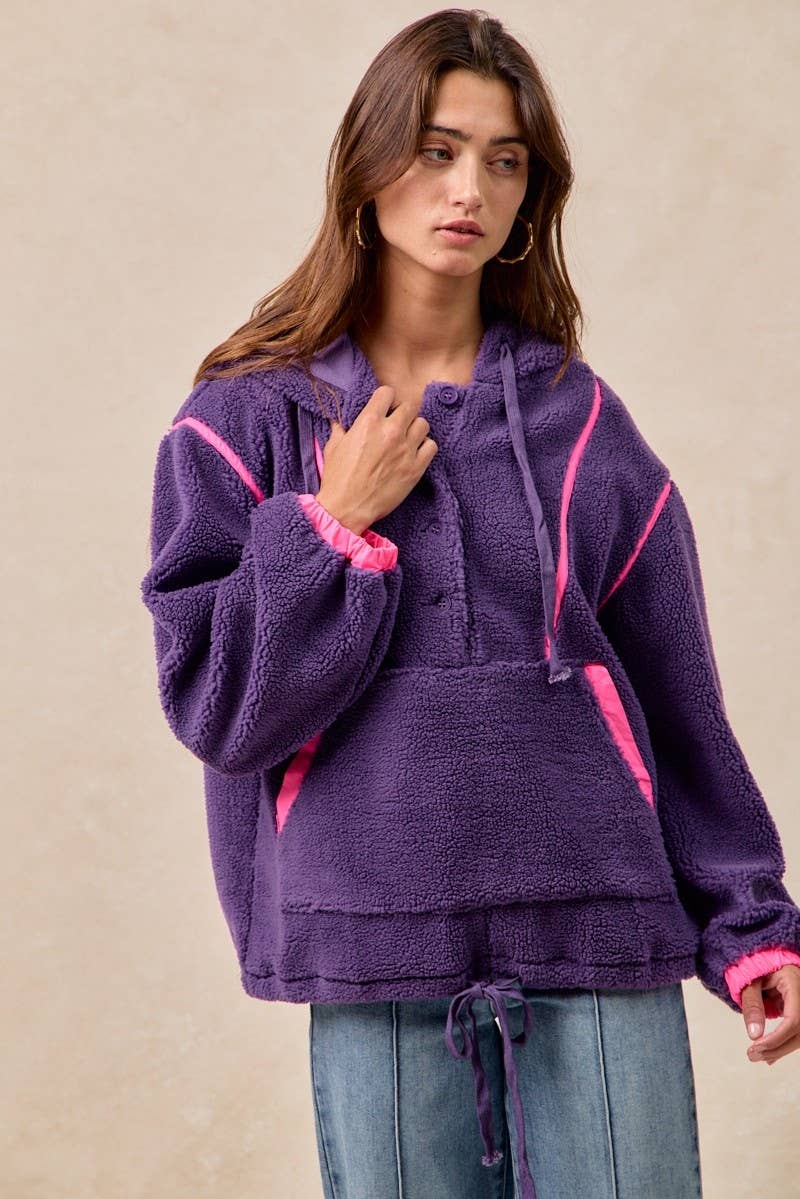 Sherpa Buttoned Hoodie Top