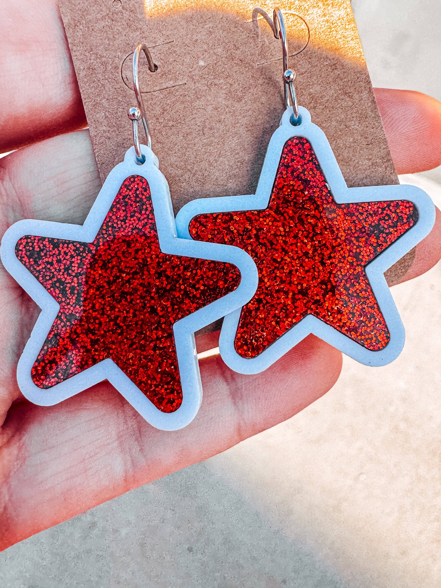 Glitter Star Patriotic Acrylic Earrings