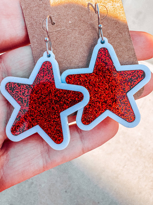Glitter Star Patriotic Acrylic Earrings