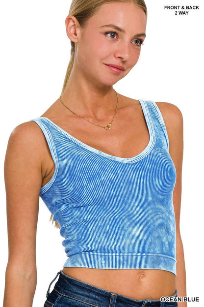 2 Way Neckline Washed Ribbed Tank Top