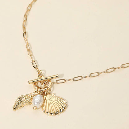 Seashell Pearl Paperclip Necklace