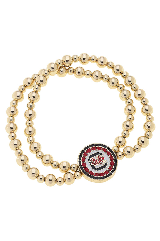 South Carolina Gamecocks Pave Disc 2-Row Ball Bead Bracelet