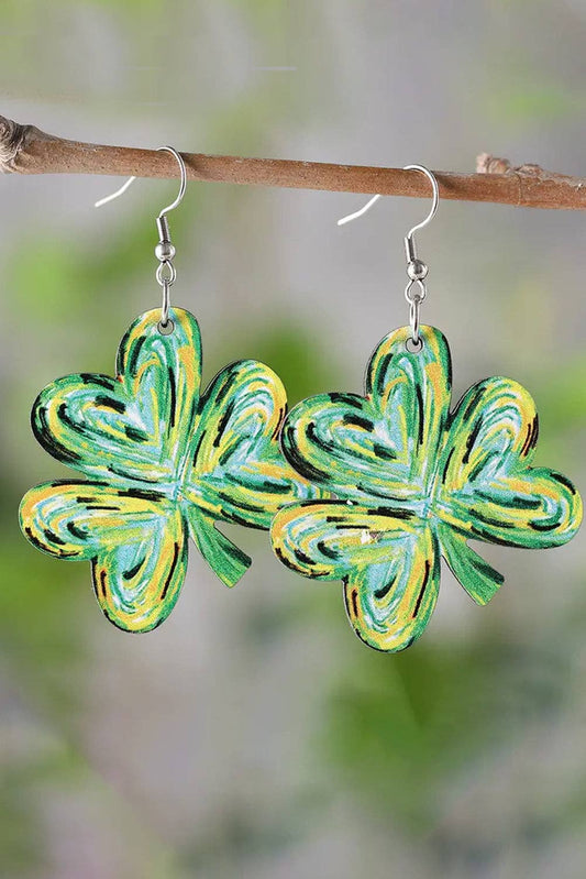 Light Green St. Patrick Painted Shamrock Shape Drop Earrings