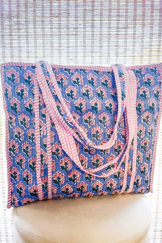 Sybil Blue Patterned Tote Bag