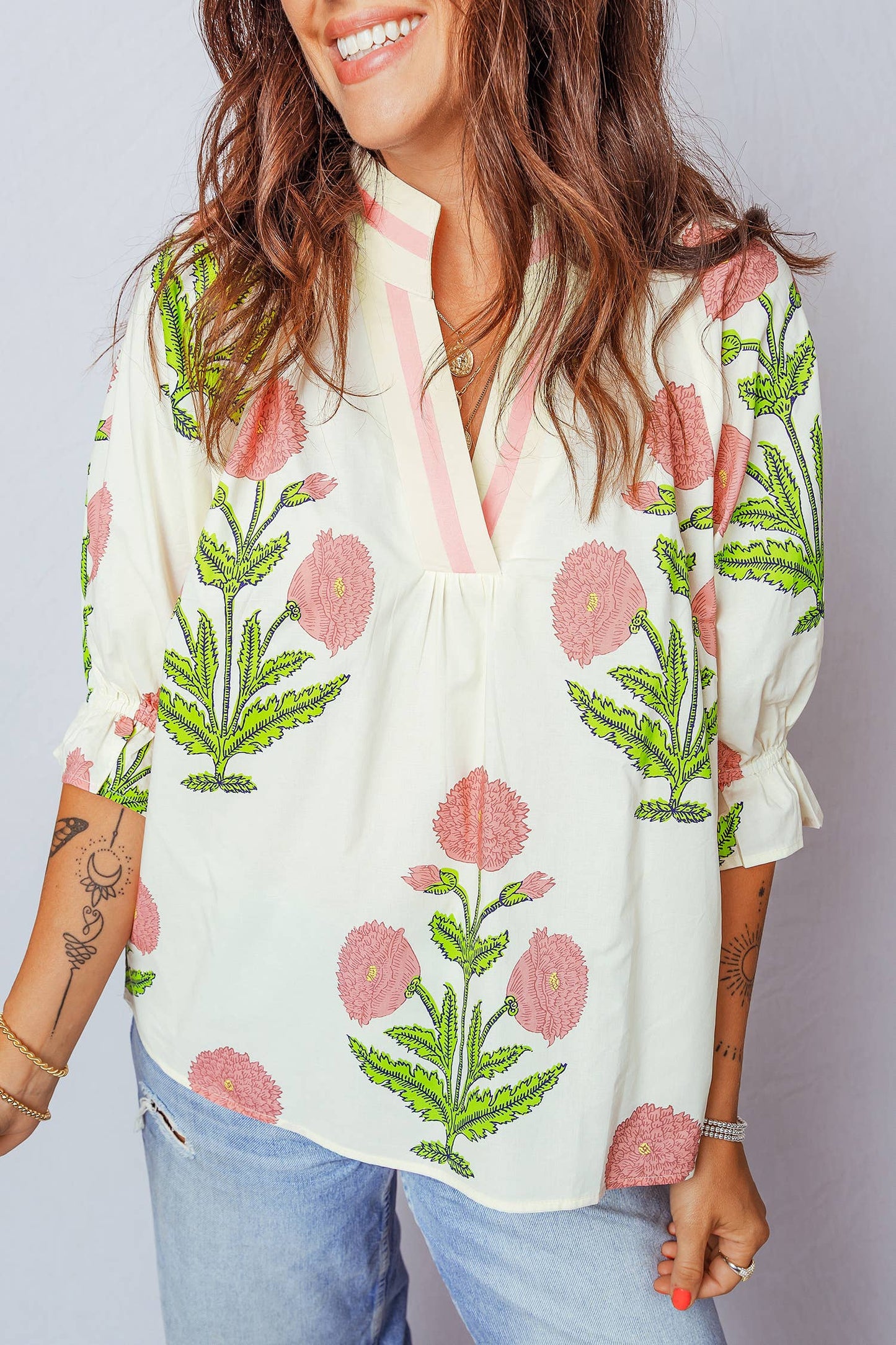 Floral V Neck Blouse