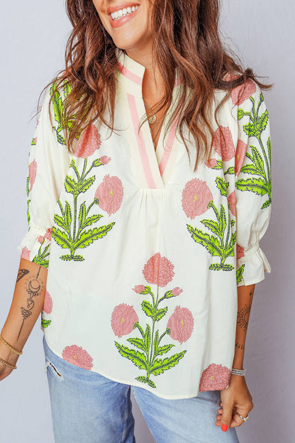 Floral V Neck Blouse