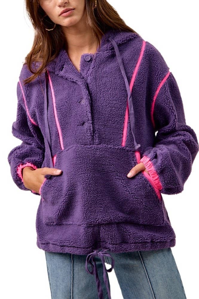 Sherpa Buttoned Hoodie Top