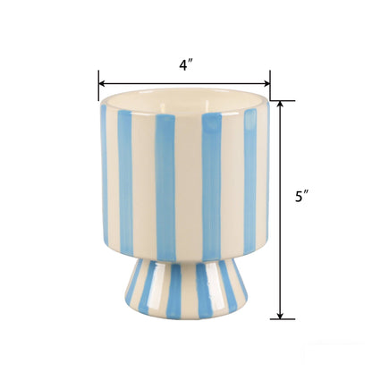 Blue Stripe Pedestal Glass Candle – Resort