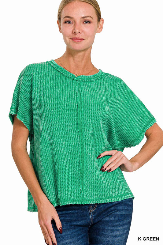 Washed Baby Waffle Short Sleeve Top