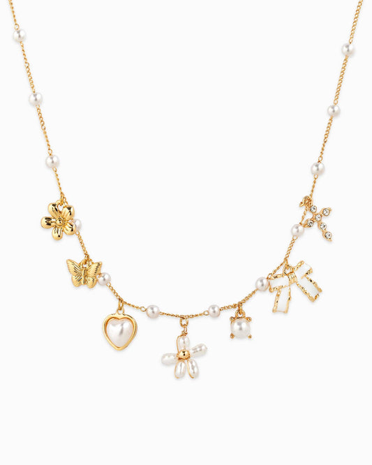 Pearl Flower Multi Charm Necklace