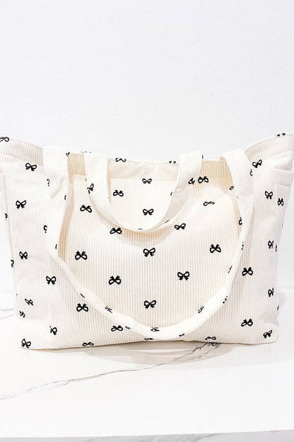 Brittany Cream Bow Print Tote Bag