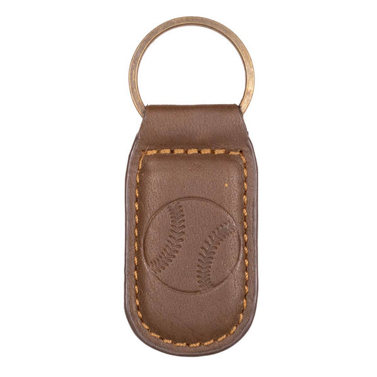 Baseball Leather Embossed Keychain   Dark Brown   1.35x2.55