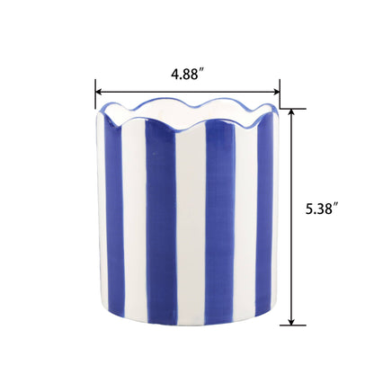 15 oz Blue & White Scallop Stripe Glass Candle – Sunshine