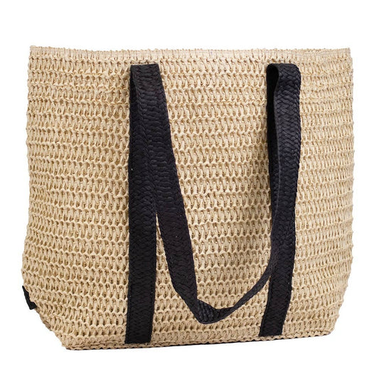 Brittney Beach Tote   Natural/Black   19.5x13.5x6