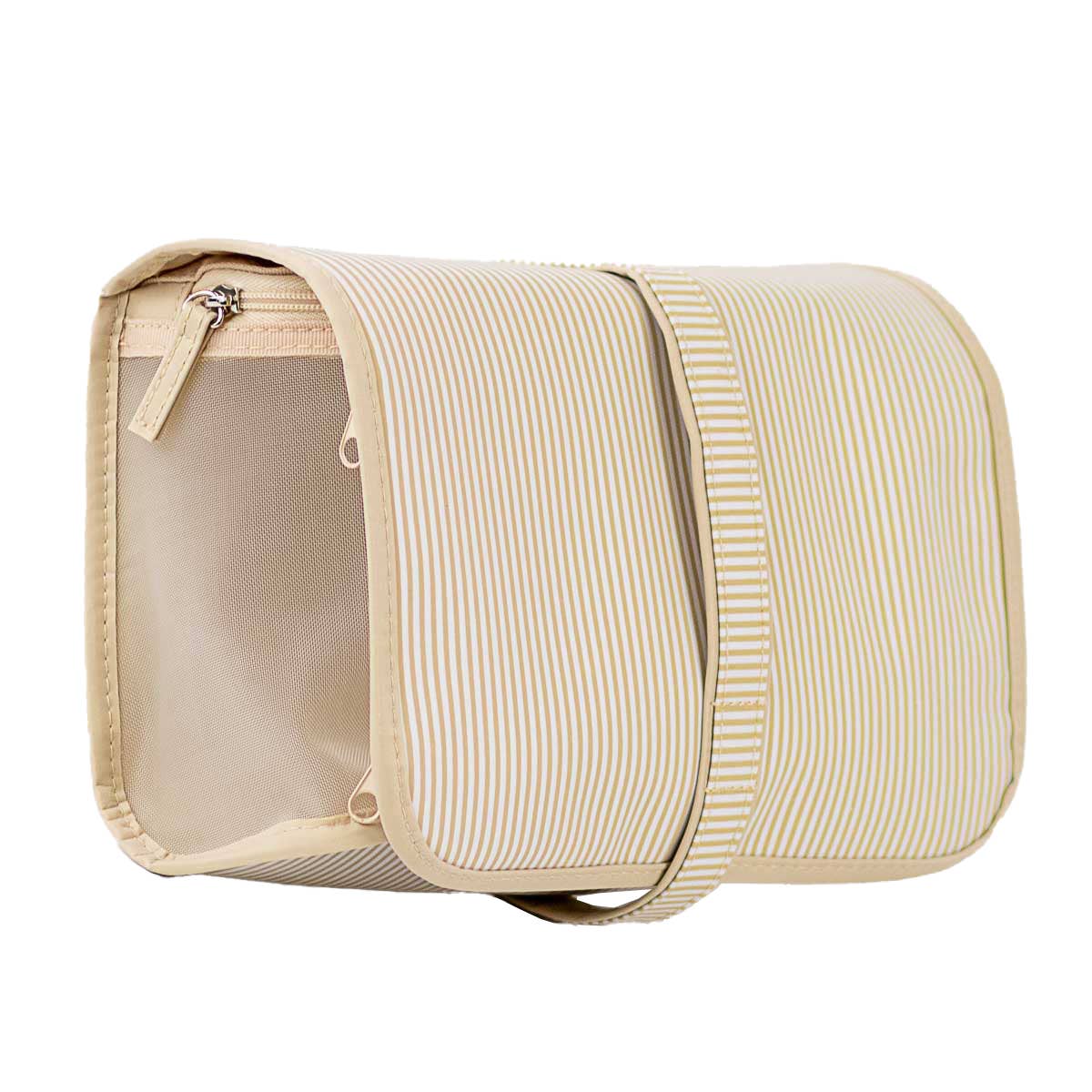 Pinstripe Travel Cosmetic   White/Shell   9.75x8x2.75