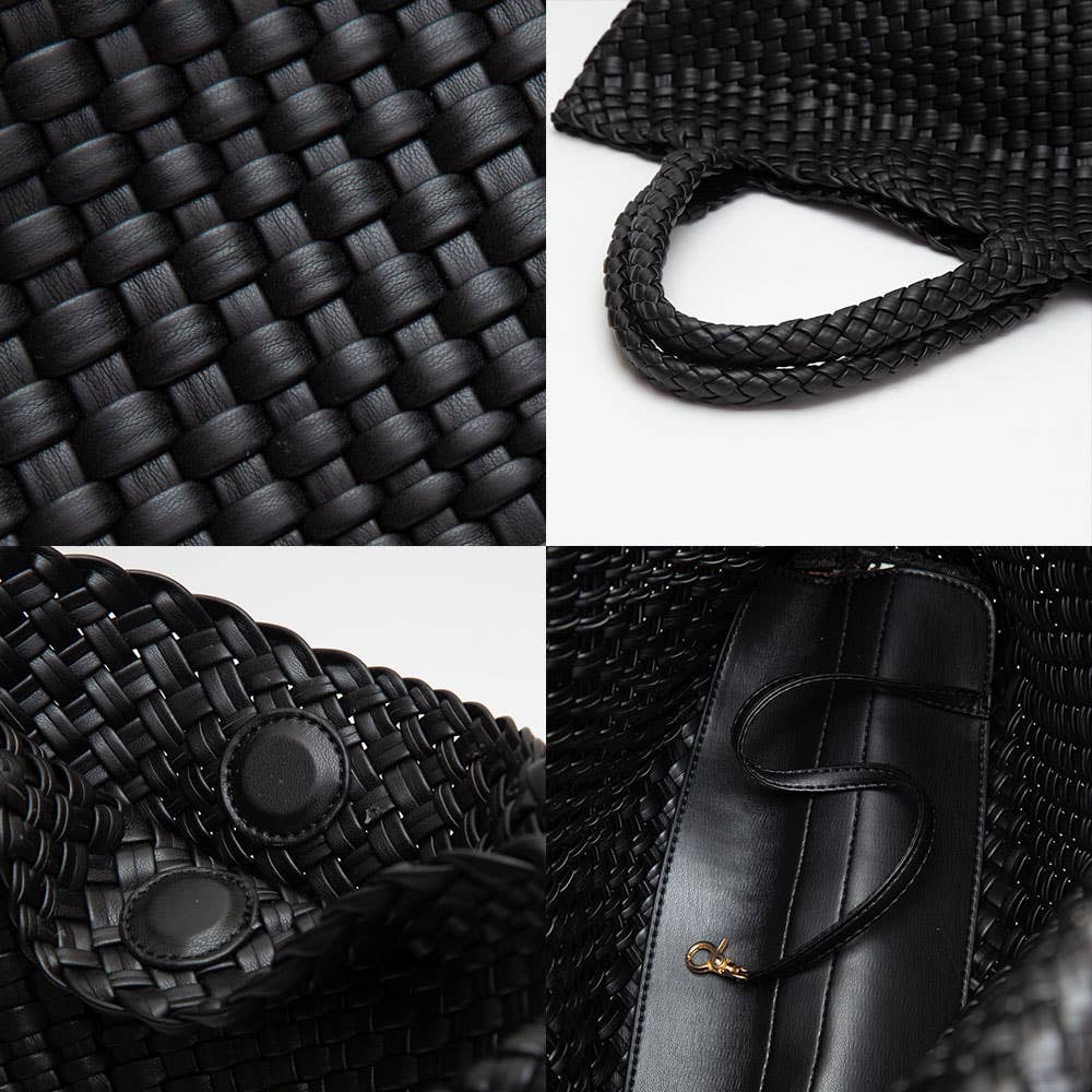 Faux Leather Braided Tote Bag w/Pouch
