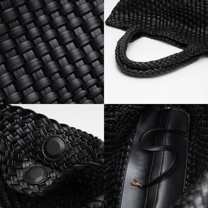 Faux Leather Braided Tote Bag w/Pouch