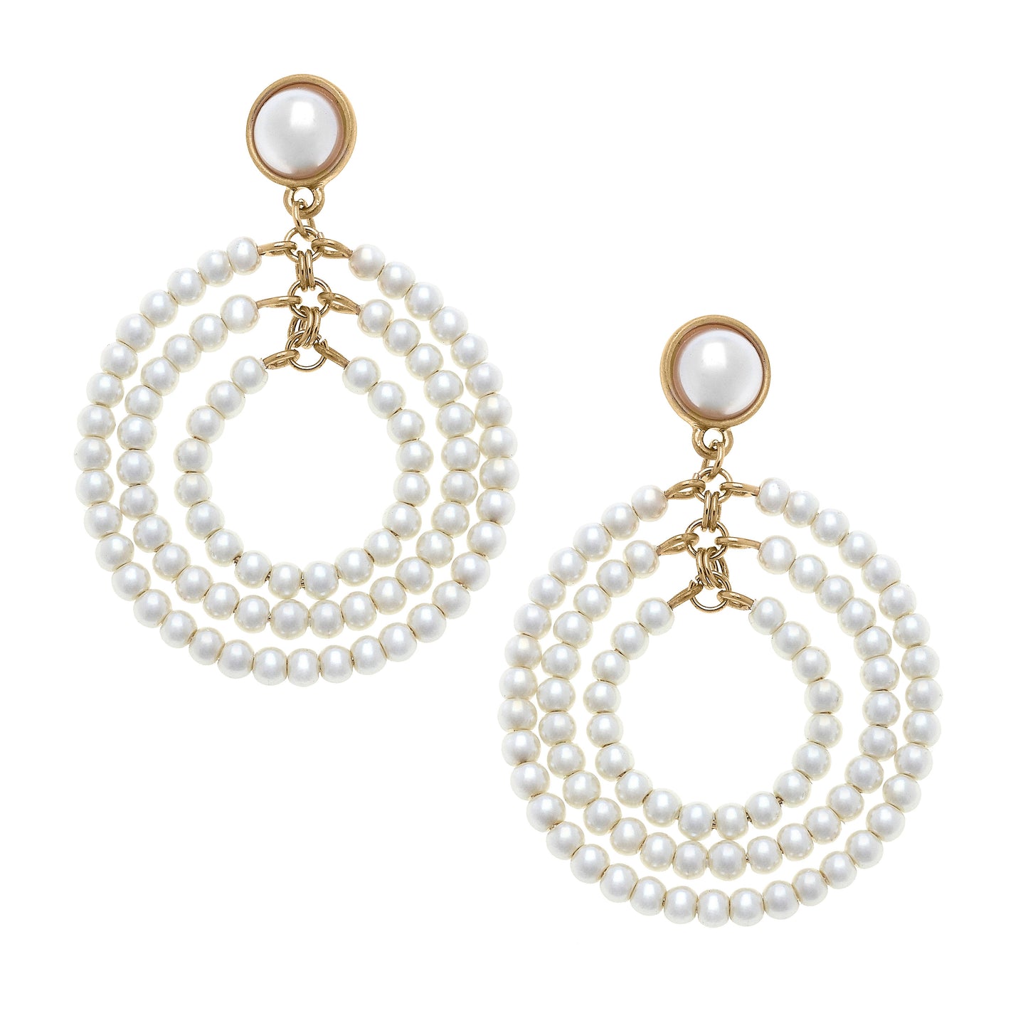 Ivy Pearl Drop Hoop Earrings in Ivory