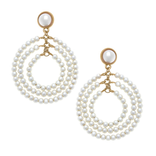 Ivy Pearl Drop Hoop Earrings in Ivory