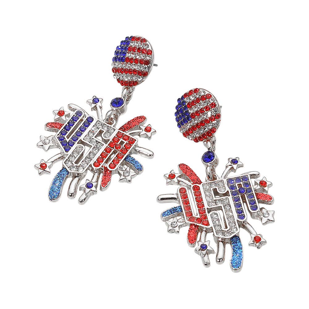 American USA Flag  Firework Dangle Earrings