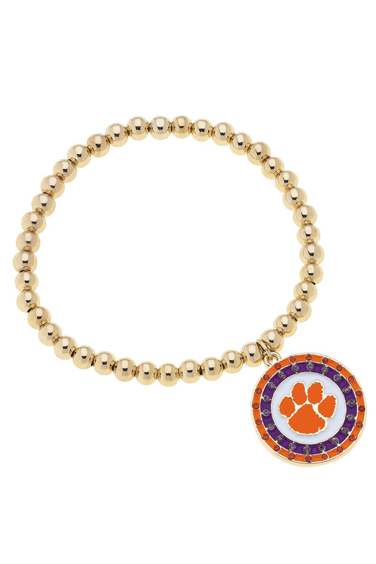 Clemson Tigers Pave Disc Ball Bead Stretch Bracelet