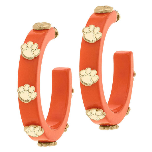 Clemson Tigers Resin Logo Hoop Earrings in Orange