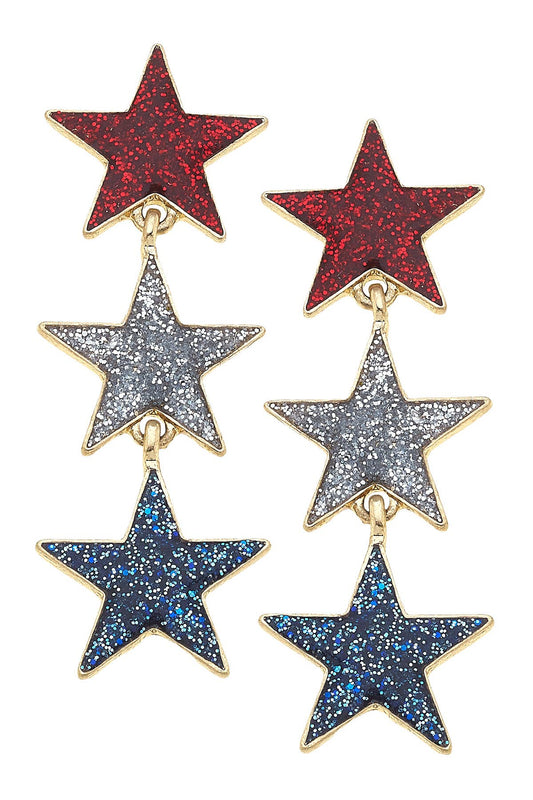 Americana Linked Stars Earrings in Red, Silver, & Blue