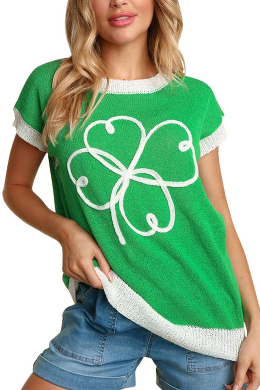 Dolman Clover Embroidery Sweater Knit Top