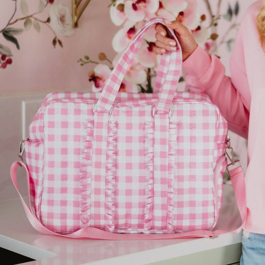 Light Pink Checkered Women's Duffle Bag
