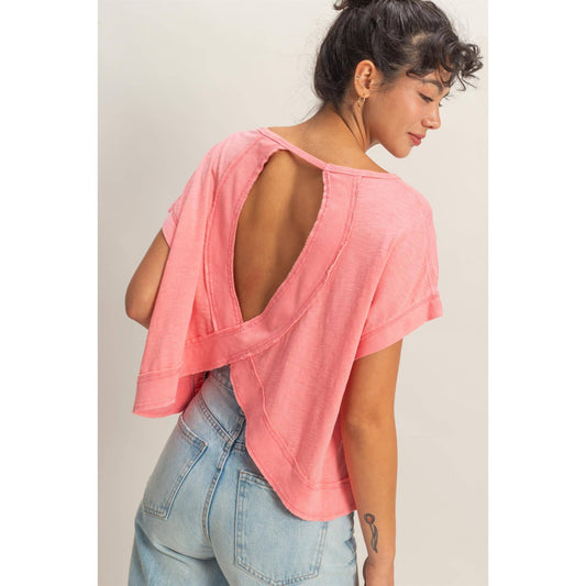 Acid Washed Cross Detail Open Back Top