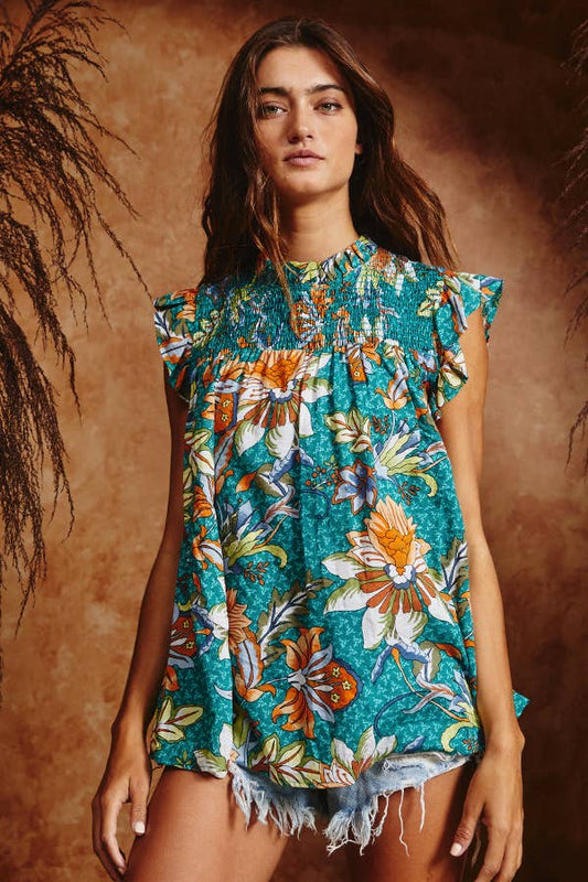 Ruffled Floral Print Top