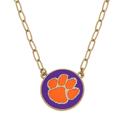 Clemson Tigers Enamel Disc Pendant Necklace in Purple