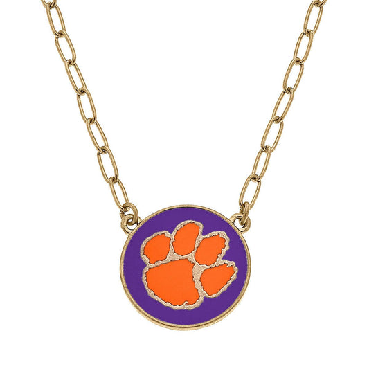 Clemson Tigers Enamel Disc Pendant Necklace in Purple