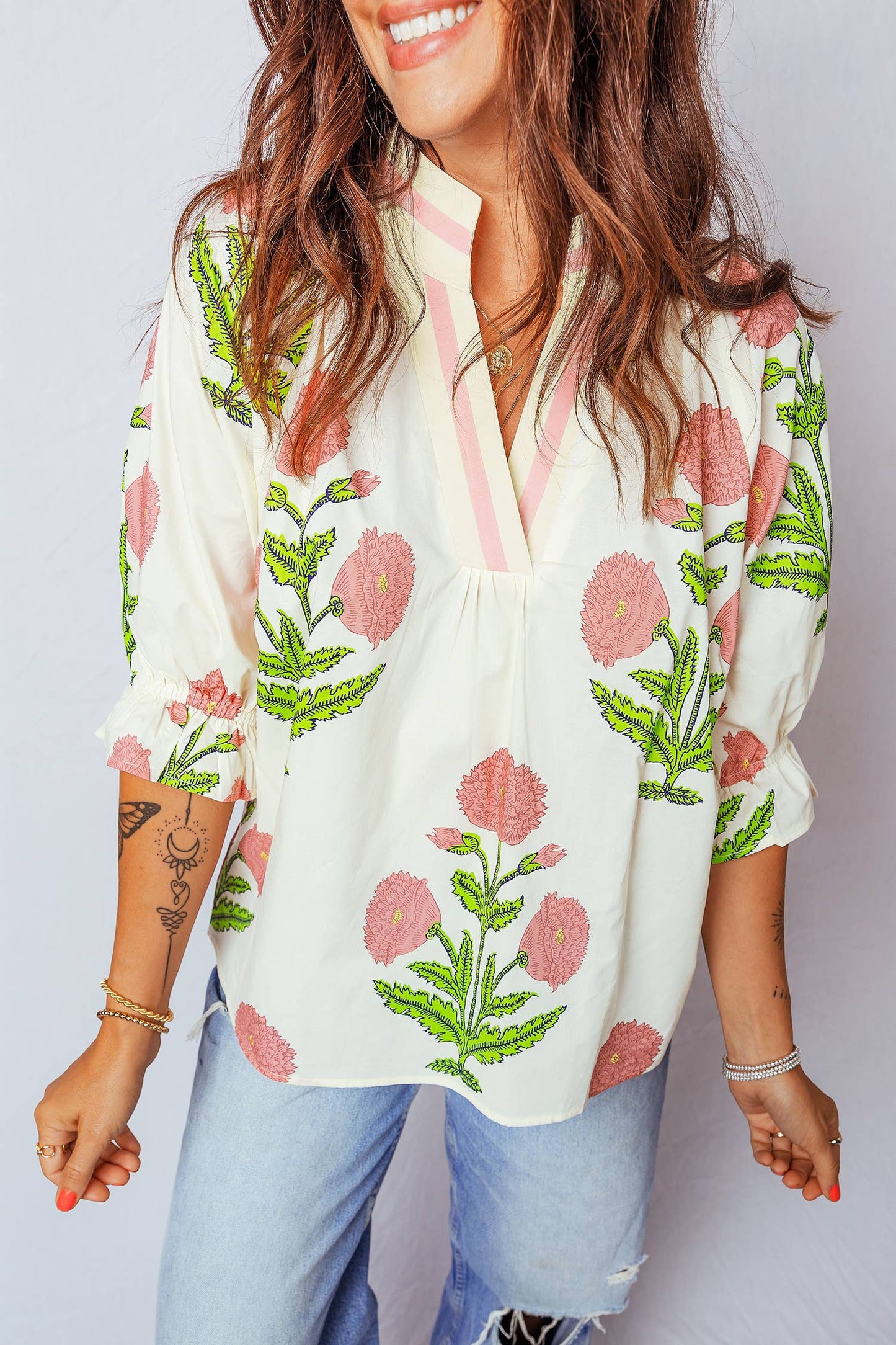Floral V Neck Blouse