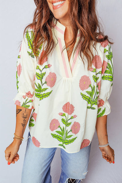 Floral V Neck Blouse