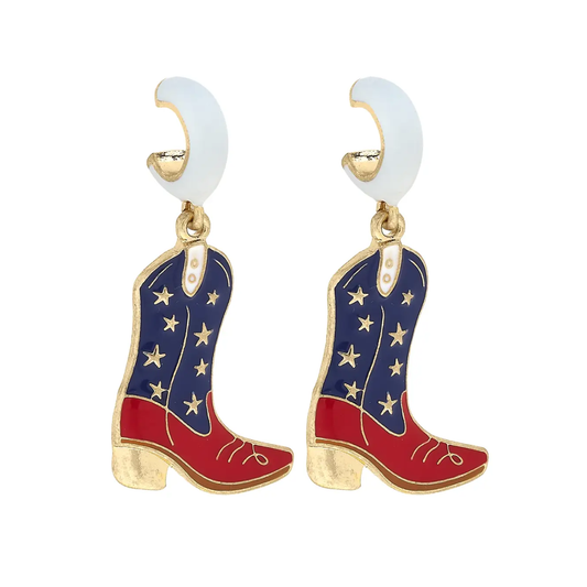 All American Enamel Boot Huggie Hoop Earrings in White