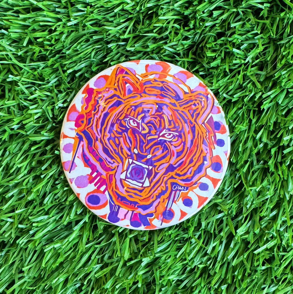 Purple and Orange Tiger Button