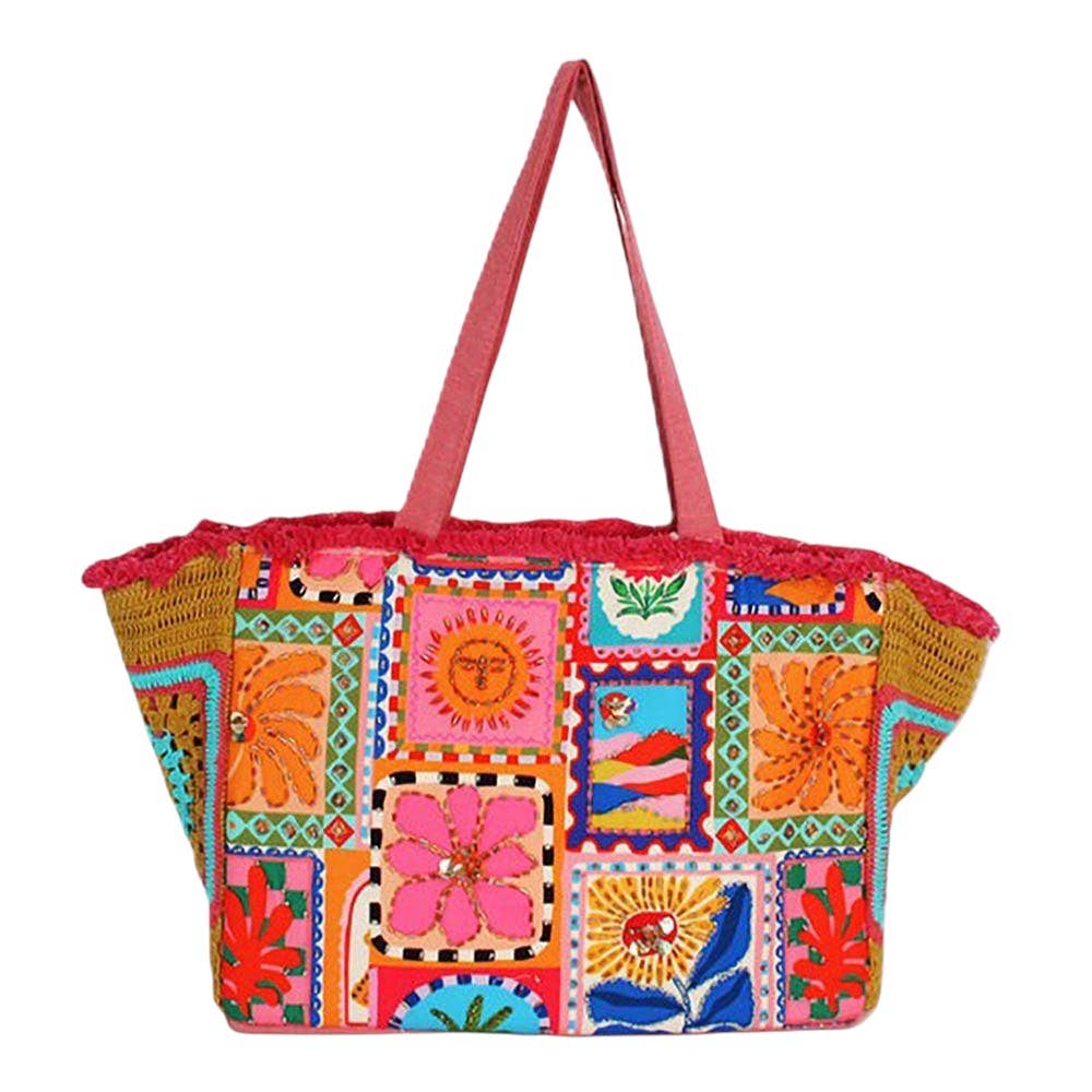 Boho Embroidered Floral Patchwork Tote Bag