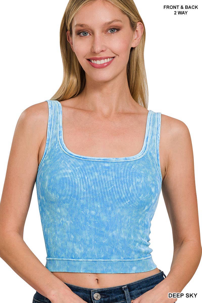 2 Way Neckline Washed Ribbed Tank Top