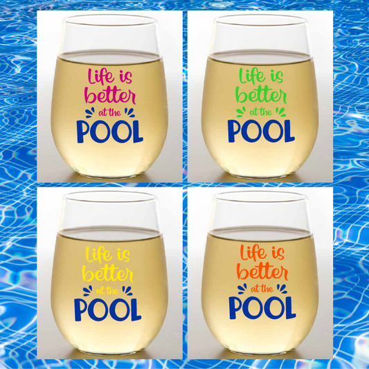 POOL Unbreakable Stemless TRITAN Plastic Wine Glasses