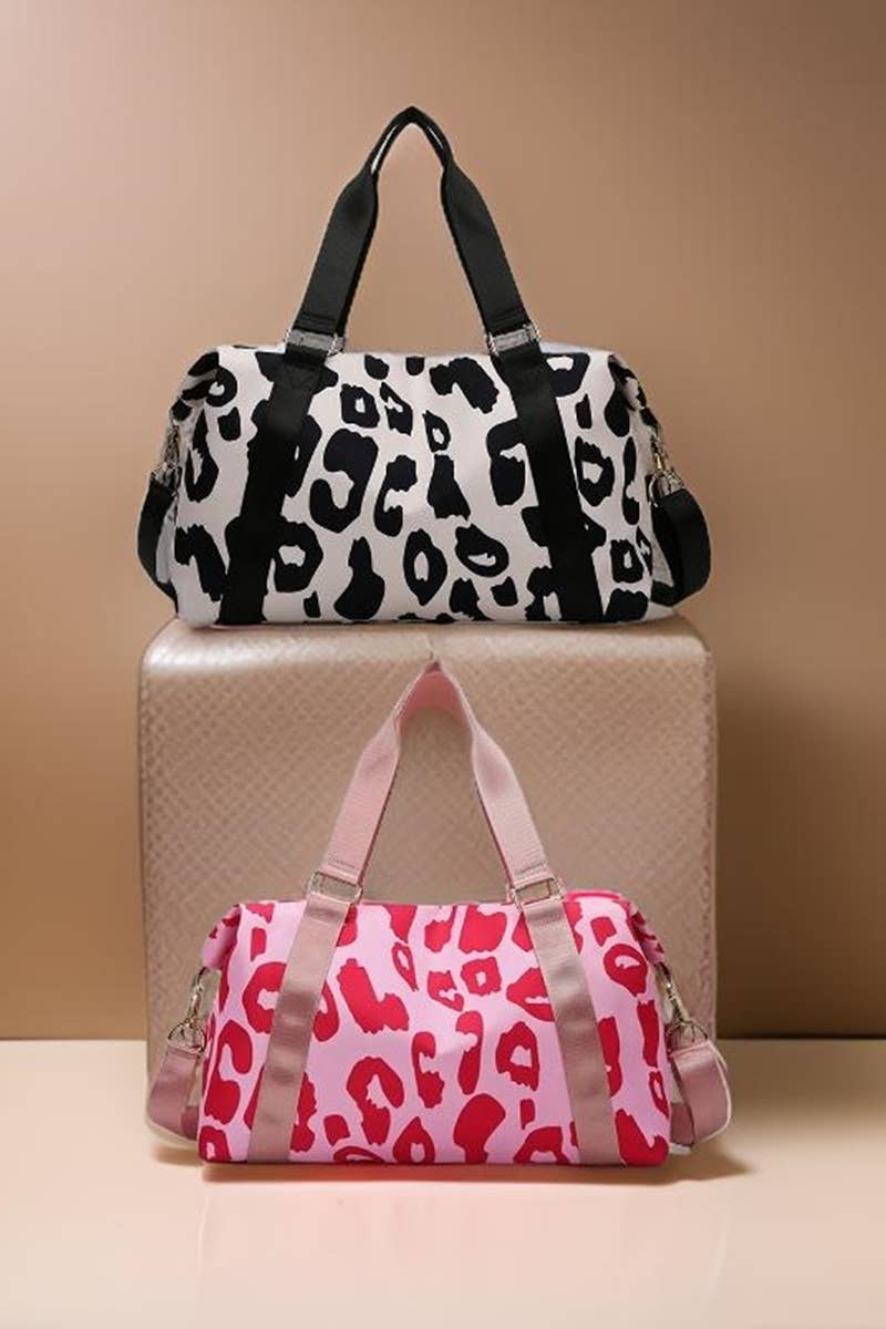 Leopard Print Large Weekend Travel Duffle Bag: PINK