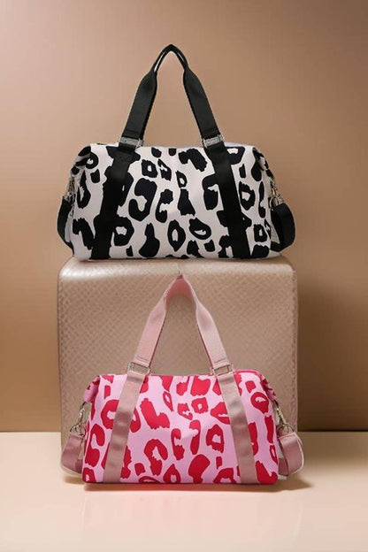 Leopard Print Large Weekend Travel Duffle Bag: PINK