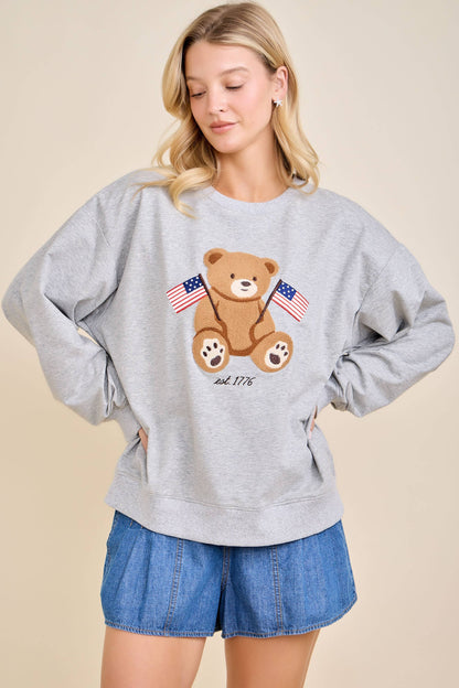 Patriotic Teddy Bear Embroidered Sweatshirt