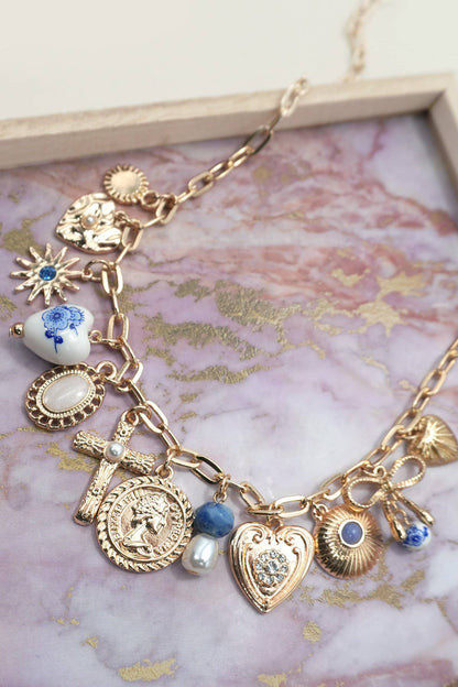 CHARM NECKLACE-PORCELAIN HEARTS CROSS NECKLACE