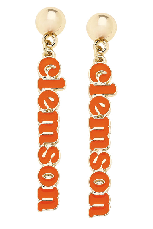 Clemson Tigers Slogan Earrings in Orange/Shiny Gold